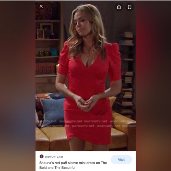 Alice + Olivia Judy Red Puff Sleeve Ruched Mini Cocktail Dress Size 10 NWOT - Picture 6 of 11